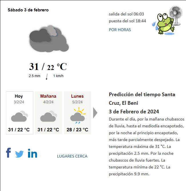 Tiempo Santa Cruz El Beni Bolivia Hoy actual predicci n del